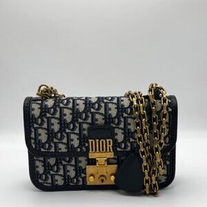 Christian Dior Oblique Small DiorAddict Flap Bag Navy Blue